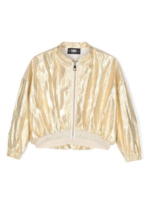 Karl Lagerfeld Kids logo-print metallic bomber jacket - Gold