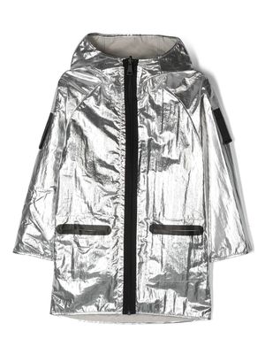 Karl Lagerfeld Kids logo-print metallic hooded coat - Silver