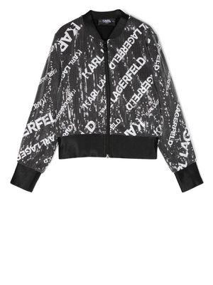 Karl Lagerfeld Kids logo-print sequin-embellished bomber jacket - Black