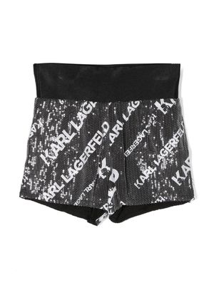 Karl Lagerfeld Kids logo-print sequin shorts - Black