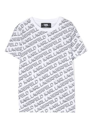 Karl Lagerfeld Kids logo-stripe print crew-neck T-shirt - White