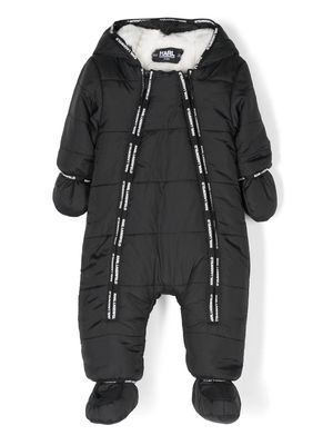 Karl Lagerfeld Kids logo-tape padded hooded snowsuit - Black