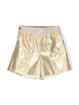 Karl Lagerfeld Kids logo-waistband metallic finish shorts - Gold