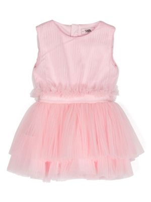 Karl Lagerfeld Kids logo-waistband tulle pleated dress - Pink