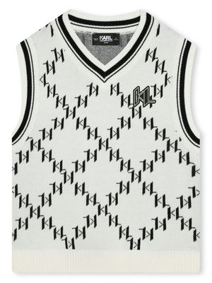 Karl Lagerfeld Kids monogram cotton knitted vest - White