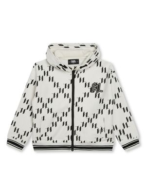 Karl Lagerfeld Kids monogram cotton zip-up hoodie - White