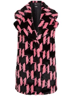 Karl Lagerfeld KL monogram faux fur gilet - Pink