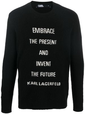 Karl Lagerfeld knitted-slogan long-sleeve jumper - Black