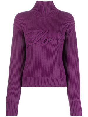 Karl Lagerfeld logo-appliqué knitted jumper - Purple
