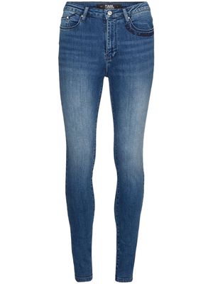 Karl Lagerfeld logo-embroidered cotton-blend skinny jeans - Blue