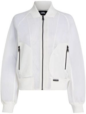 Karl Lagerfeld logo-embroidered mesh bomber jacket - White