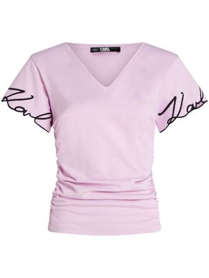 Karl Lagerfeld logo-embroidered organic cotton T-shirt - Pink