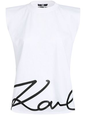 Karl Lagerfeld logo-embroidered organic cotton tank top - White