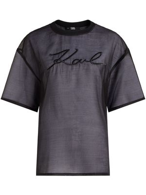Karl Lagerfeld logo-embroidered organza T-shirt - Black