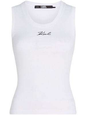 Karl Lagerfeld logo-embroidered ribbed tank top - White