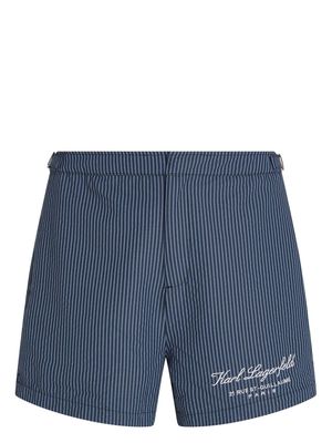 Karl Lagerfeld logo-embroidered striped swim shorts - Blue