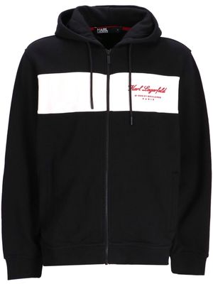 Karl Lagerfeld logo-embroidered striped zipped hoodie - Black