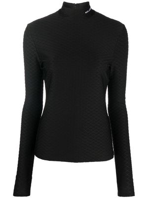 Karl Lagerfeld logo-embroidered textured long-sleeved top - Black