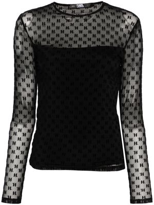 Karl Lagerfeld logo-flocked mesh top - Black