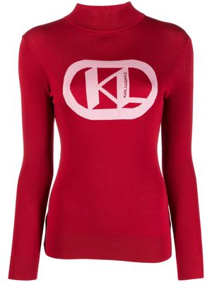 Karl Lagerfeld logo-intarsia mock-neck jumper - Red