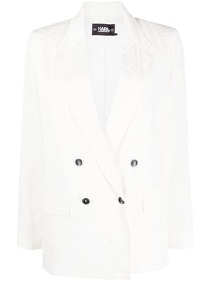 Karl Lagerfeld logo-jacquard double-breasted blazer - White