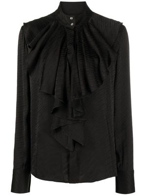 Karl Lagerfeld logo-jacquard ruffled shirt - Black