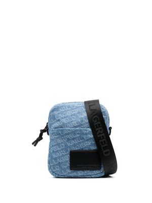 Karl Lagerfeld logo-patch monogram-pattern shoulder bag - Blue