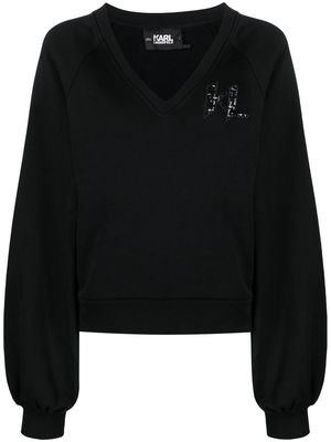 KARL LAGERFELD logo-patch puff-sleeve jumper - Black