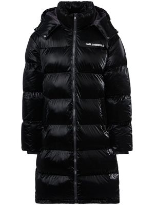 Karl Lagerfeld logo-patch shimmer padded coat - Black