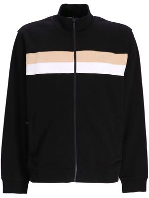 Karl Lagerfeld logo-patch striped zipped hoodie - Black