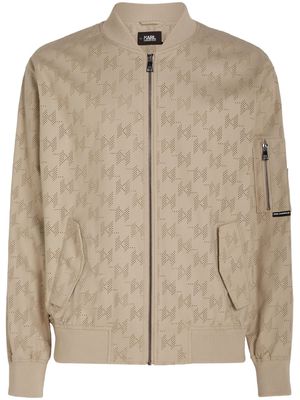 Karl Lagerfeld logo-perforated panelled bomber jacket - Neutrals