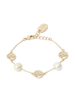 Karl Lagerfeld logo-plaque pearl-embellished bracelet - Gold