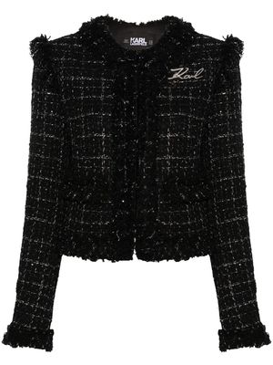 Karl Lagerfeld logo-plaque tweed jacket - Black