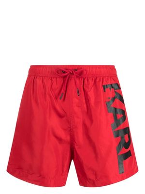 Karl Lagerfeld logo-print drawstring swim shorts - Red
