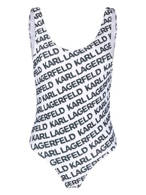 Karl Lagerfeld logo-print low-back swimsuit - White