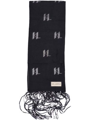 Karl Lagerfeld logo-print silk-blend scarf - Black