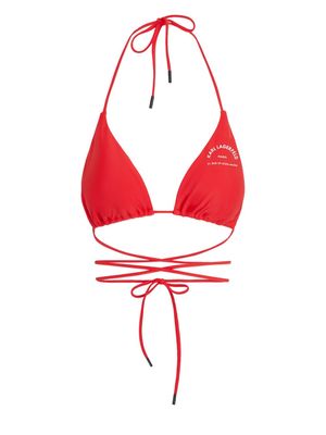 Karl Lagerfeld logo-print triangle bikini top - Red