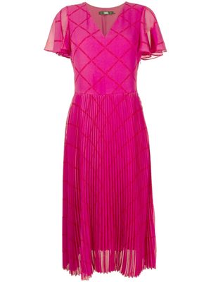 Karl Lagerfeld logo-print V-neck pleated dress - Pink