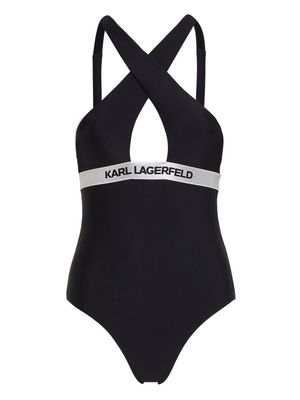 Karl Lagerfeld logo-underband crossover swimsuit - Black