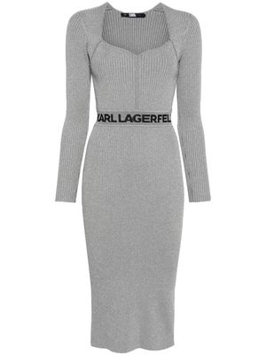 Karl Lagerfeld logo-waistband lurex midi dress - Grey