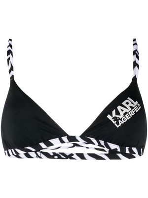 Karl Lagerfeld logo zebra-trim bikini top - Black