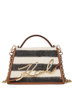 Karl Lagerfeld medium Signature raffia top-handle bag - Neutrals