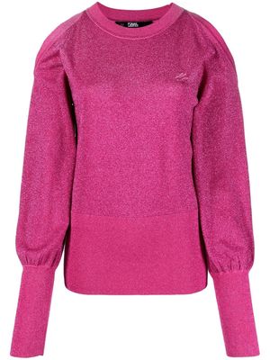 Karl Lagerfeld metallic-thread cold-shoulder jumper - Pink