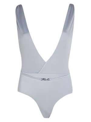 Karl Lagerfeld metallic V-neck swimsuit - Blue