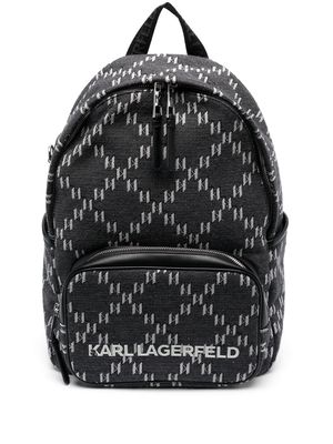 Karl Lagerfeld monogram-jacquard logo-plaque backpack - Grey