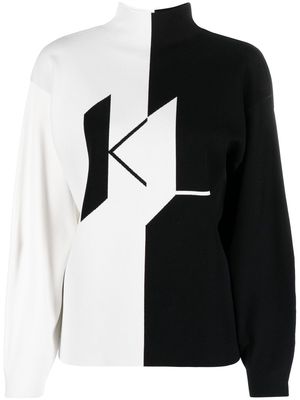 Karl Lagerfeld monogram-jacquard two-tone jumper - White