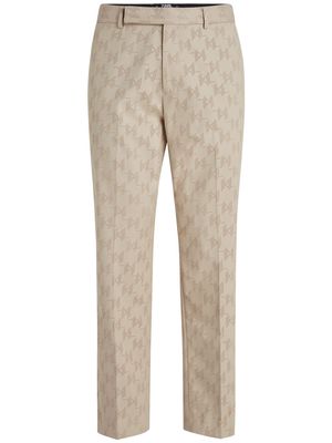 Karl Lagerfeld monogram-pattern concealed-fastening straight trousers - Neutrals