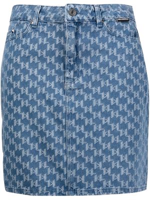 Karl Lagerfeld monogram-pattern denim skirt - Blue