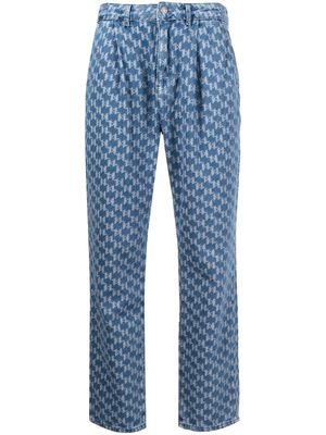 Karl Lagerfeld monogram-pattern tapered denim jeans - Blue