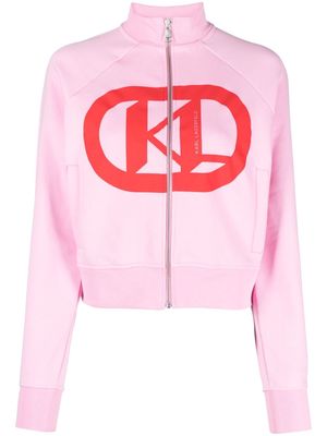 Karl Lagerfeld monogram-print jersey cropped cardigan - Pink